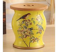 Sgabello da Giardino in Ceramica(Coperchio in bambù e vano Contenitore a Scomparsa) Ceramica Cinese Sgabello Con Motivi Floreali e Ornitologici Adatto per uso Interno ed Esterno（10.6*1 16 10.6*12.2in
