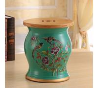 Sgabello da Giardino in Ceramica(Coperchio in bambù e vano Contenitore a Scomparsa) Ceramica Cinese Sgabello Con Motivi Floreali e Ornitologici Adatto per uso Interno ed Esterno（10.6*1 25 10.6*12.2in