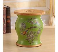 Sgabello da Giardino in Ceramica(Coperchio in bambù e vano Contenitore a Scomparsa) Ceramica Cinese Sgabello Con Motivi Floreali e Ornitologici Adatto per uso Interno ed Esterno（10.6*12 2 10.6*12.2in