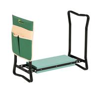 Sgabello da giardino Outsunny pieghevole con cuscino e borsa portaoggetti verde per attrezzi da giardinaggio