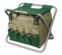 Sgabello da giardino pieghevole con borsa portaoggetti rimovibile e multi tasca, panca da giardinaggio portatile per adulti con sedile per attrezzi con cerniera