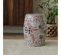 Sgabello da giardino rosso e bianco, sgabelli da giardino decorativi, tavolino laterale in ceramica per esterni, sgabelli da giardino cinesi, sgabello in ceramica per cambiare le scarpe(Round)