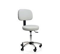Sgabello da lavoro con spalliera per centri estetici ambulatorio medico, con ruote o piedini, rotazione libera di 360°, imbottitura D37 altezza 7 cm. in finta pelle, in diversi colori