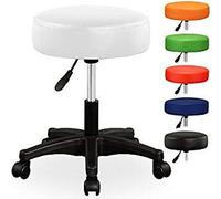 Sgabello da Lavoro Girevole per Salone Estetico e Ambulatorio Medico - Con Rotelle, Rotazione Libera di 360°, 10 cm di Imbottitura, 8 Colori Diversi (Bianco)