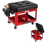 Sgabello da meccanico con ruote, sgabello da meccanico da garage con vassoio per attrezzi di riparazione a 2 strati, imbottito girevole a 360°, robusto sedile da negozio, capacità 150 kg