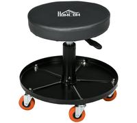 Sgabello da Officina con Ruote e Porta Attrezzi Ø40x25-48 cm Altezza Regolabile e Girevole Nero