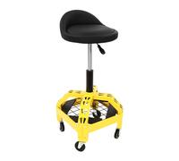 Sgabello da officina regolabile in altezza, 22 - 36,5 cm, portata 130 kg, 360°, con ripiani per attrezzi, per riparazione, per garage, negozio, riparazione auto