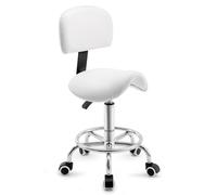 Sgabello da sella con schienale - Sgabello girevole a 360° con ruote e poggiapiedi regolabile | Sgabello da sella con ruote regolabili in altezza 49-61 cm | ideale per ufficio, salone e cosmetici come