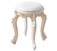 Sgabello da toeletta imbottito vintage rotondo rettangolare con gambe intagliate sedile in pelle bianca per trucco per camera da letto ottomano sgabello per trucco