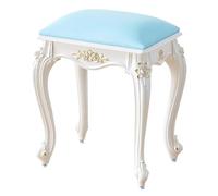 Sgabello da toeletta imbottito vintage, rotondo, rettangolare, con gambe intagliate, sgabello da trucco ottomano per camera da letto (pelle blu, rettangolare)