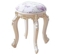 Sgabello da toeletta imbottito vintage, rotondo, rettangolare, con gambe intagliate, sgabello da trucco ottomano per camera da letto (pelle viola, rotondo)