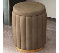 Sgabello da toeletta in velluto color crema con pouf portaoggetti, panca ottomana rotonda per soggiorno e camera da letto, coperchio rimovibile, poggiapiedi 44 x 34 cm, elegante decorazione per la