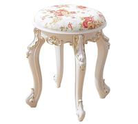 Sgabello da toeletta in velluto rosso vintage rotondo imbottito con gambe intagliate, elegante ottomano per camera da letto, elegante tavolo da toeletta dal design rettangolare chic