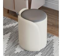 Sgabello da toeletta rotondo in pelle PU grigio per sala da trucco, poggiapiedi rotondo per soggiorno e camera da letto, poggiapiedi versatile ed elegante