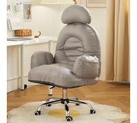 Sgabello da trucco ergonomico moderno, regolabile, sedia girevole con ruote, tessuto comfort grigio chiaro, elegante e funzionale per routine di bellezza, perfetto per uso domestico e salone