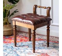 Sgabello da trucco in pelle retrò con seduta imbottita e gambe in legno massello, ideale per salone di bellezza, soggiorno, sala da trucco, design elegante e confortevole