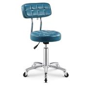 Sgabello da ufficio ergonomico con ruote, sgabello girevole for estetica con seduta in similpelle blu, altezza regolabile 45-58 cm, peso supportato 160 kg, sgabello a sella con inclinazione con schien