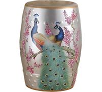 Sgabello decorativo da giardino in ceramica, sgabello a tamburo in stile cinese, dipinto di pavoni traforati smaltati, tavolino, sgabelli per bagno, soggiorno, balcone, esterni, patio, veranda (pavone