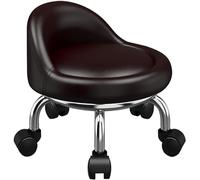 Sgabello di bellezza girevole resistente con sedile in pelle, robusta sedia bassa con ruote universali e schienale, per casa, ufficio, garage, negozio, marrone, M