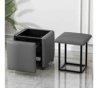 Sgabello e sedia ottomana impilabile 5 in 1, versatile cubo magico per casa, sala da pranzo, struttura in pelle Napa e acciaio al carbonio, con ruote nero (45 x 45 x 45 cm)