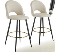 TecTake® Sgabello da bar con schienale in velluto, set da 6 sgabelli, sgabello imbottito, gambe in acciaio, poggiapiedi regolabile, piedini antiscivolo, ideale per cucina e bar - Crema/Nero