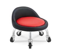 Sgabello ergonomico con rotelle basse, cuscino in pelle con schienale, sedia girevole a 360°, per casa, ufficio, salone e officina