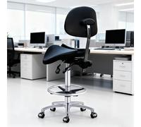 Sgabello ergonomico con schienale e poggiapiedi per ufficio, farmacia, ospedale e laboratorio