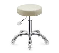 Sgabello Estetista Pedicure 360° Seduta Imbottita Sgabello Trucco Make Up | Altezza Regolabile da 47 a 62 cm, Sgabello Regolabile con Ruote, Base in Metallo, Portata Massima 120 kg(White)