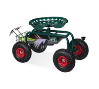 Relaxdays Sgabello Giardinaggio con Ruote, Carrello Portautensili Giardino e Officina, Regolabile, 150kg, Acciaio, Verde, 55 x 45 x 87 cm