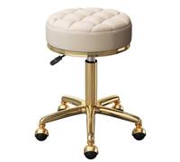 Sgabello girevole a 360°, con cuscino in pelle, struttura cromata dorata, per bellezza, spa, ufficio, massaggi, manicure e tatuaggi (beige)