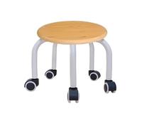 Sgabello girevole a bassa altezza, con 5 ruote, seduta girevole in legno, base in metallo, panca rotonda universale per casa, ufficio o fitness, colore: nero/bianco