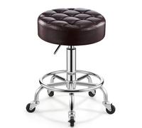 Sgabello girevole con ruote, barra regolabile, con imbottitura in pelle PU, per saloni, uffici, negozi, spa, tatuaggi, massaggi, medici, colore marrone