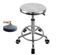 Sgabello girevole in acciaio inox con solida ruota con cuscino per seduta, resistente, sgabello girevole per bar, laboratorio, ufficio, barbiere, cucina e negozio (19,6)