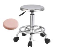 Sgabello girevole in acciaio inox resistente, con cuscino per seduta e ruote, regolabile in altezza, per bar, laboratorio, ufficio, barbiere, cucina e negozio (A)