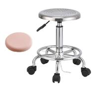 Sgabello girevole in acciaio inox resistente, con cuscino per seduta e ruote, regolabile in altezza, per bar, laboratorio, ufficio, barbiere, cucina e negozio (B)