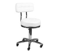 Sgabello Girevole POL-AM877 con Schienale Professionale Estetica Massaggi Bianco