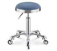Sgabello girevole regolabile con seduta in pelle sintetica blu, sedia da ufficio e salone su ruote, altezza 45-55 cm, supporta 160 kg, ideale per cucina e spa