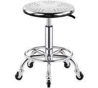 Sgabello girevole regolabile su ruote, resistente sgabello da laboratorio in acciaio inox con cuscino rotondo, struttura in acciaio inossidabile 304, ideale per casa o ufficio