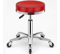 Sgabello girevole resistente, sgabello di bellezza, regolabile in altezza, rotondo su ruote, sgabello alto in metallo, per cucina, salone, bar, ufficio, clinica di massaggi (rosso)