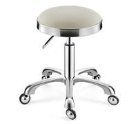 Sgabello girevole resistente, sgabello rotondo regolabile in altezza su ruote, sgabello alto in metallo, per cucina, salone, bar, ufficio, massaggi, clinica, sgabello di bellezza (bianco)