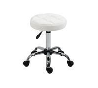 Sgabello Girevole Rotondo con Ruote Ø35,5x51-67 cm Altezza Regolabile in Similpelle Bianco