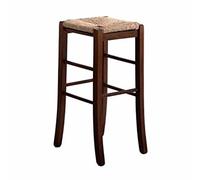 Sgabello h 67 cm in legno noce scuro seduta quadrata in paglia gambe curve