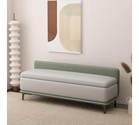 Sgabello imbottito grigio chiaro e verde, divano da soggiorno con schienale, poggiapiedi in pelle per camera da letto, 100 x 40 x 42 cm, versatile mobile da interno con spazio nascosto