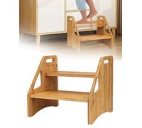 Sgabello in bambù a 2 gradini, Regolabile in Altezza Portatile Poggiapiedi per Bambini, Capacità 300 libbre, con superficie antiscivolo e maniglie portatili, supporto multiuso resistente