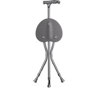 Sgabello in canna con regolazione dell'altezza a 5 marce, bastone da passeggio portatile per anziani 2 in 1, sedia pieghevole antiscivolo, carico 150 kg