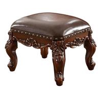 Sgabello in legno massello di metà secolo con cuscino imbottito in pelle di microfibra, per soggiorno, camera da letto e ingresso, elegante poggiapiedi per divano