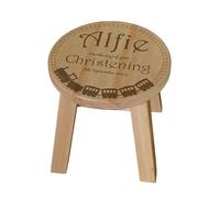 Sgabello in legno per battesimo, personalizzabile con nome e data, design a forma di treno, in legno massello, decorazione per la cameretta dei bambini, regalo per battesimo per bambino o bambina, 39