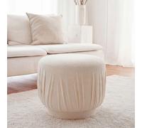 FineBuy Pouf in Tessuto 50cm Crema Rotondo - Pouf Design in Tessuto - Pouf Imbottito Effetto Pieghe - Sgabello da Toeletta - Pouf Laterale Lounge per Soggiorno Fatto a Mano
