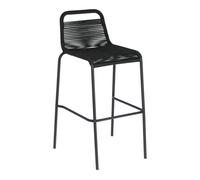 Sgabello Lambton in corda nera e acciaio finitura nera altezza 74 cm
