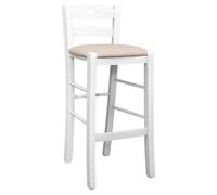 Sgabello legno bianco con foro nello schienale h66 seduta ecopelle beige